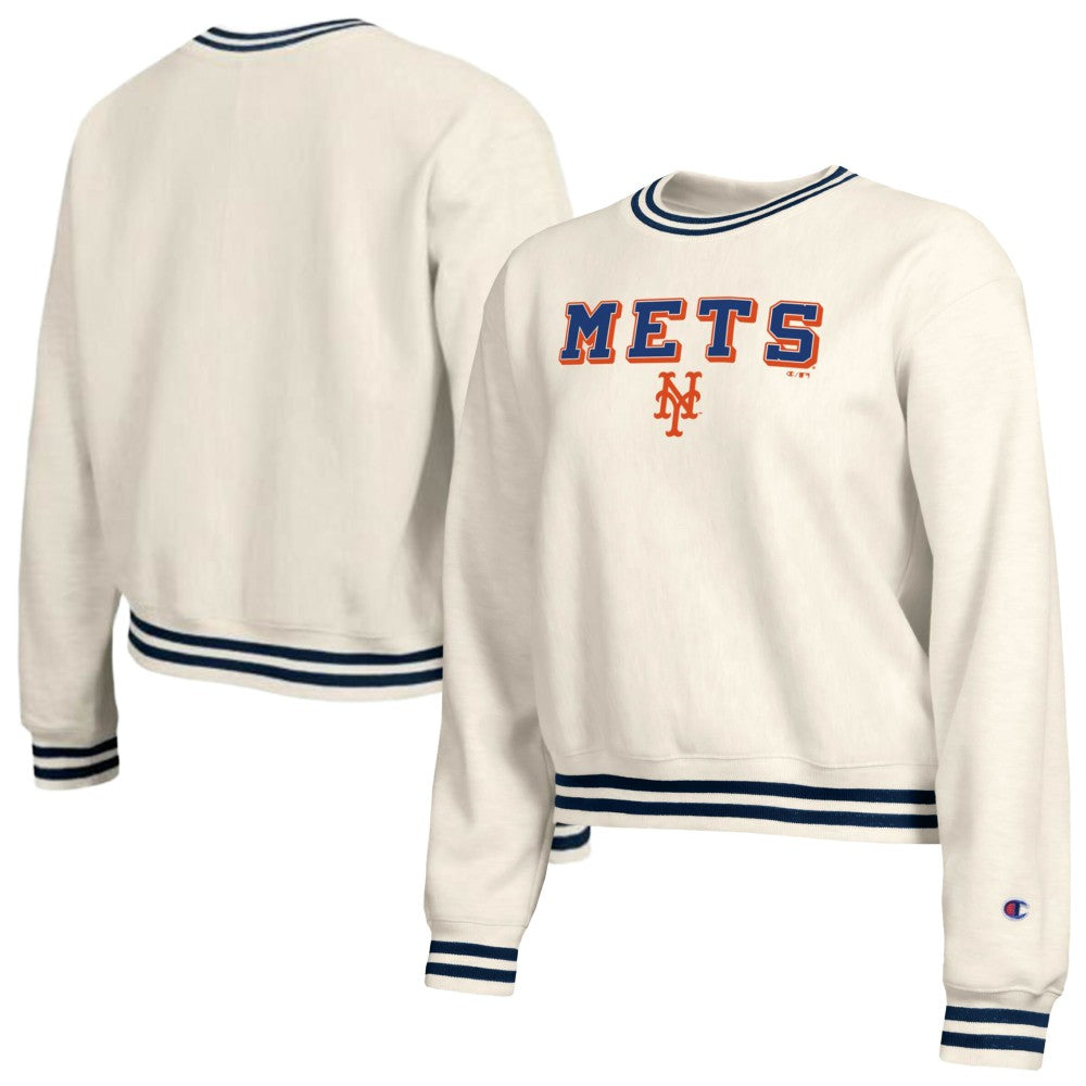 New York Mets Champion Women's Reverse Weave Sweatshirt - Cream - MLB Sale