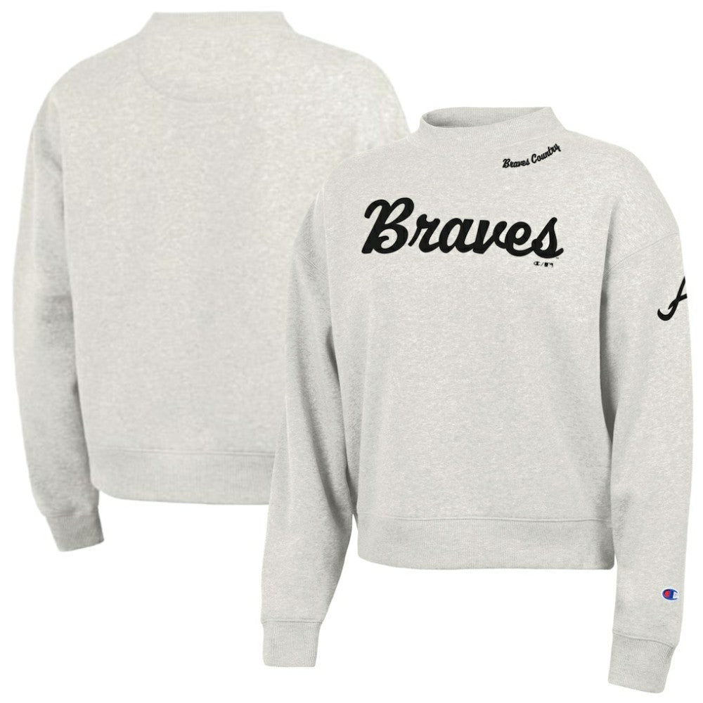 Atlanta Braves Champion Women's Triumph Tri-Blend Sweatshirt - Stone - MLB on Sale