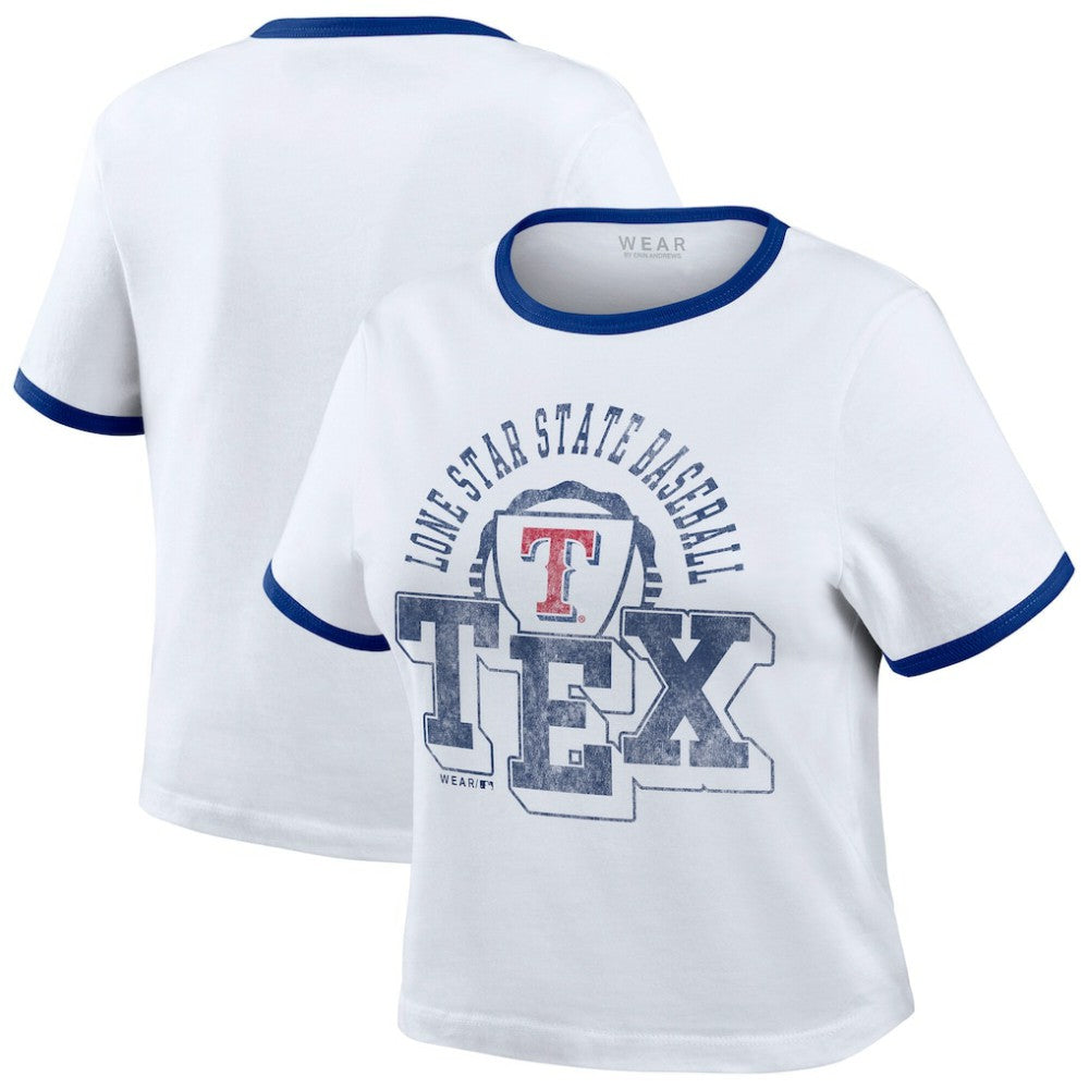 Texas Rangers WEAR by Erin Andrews Women's Ringer Baby T-Shirt - White - MLB Discount