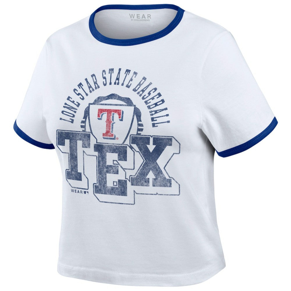 Texas Rangers WEAR by Erin Andrews Women's Ringer Baby T-Shirt - White - MLB Discount