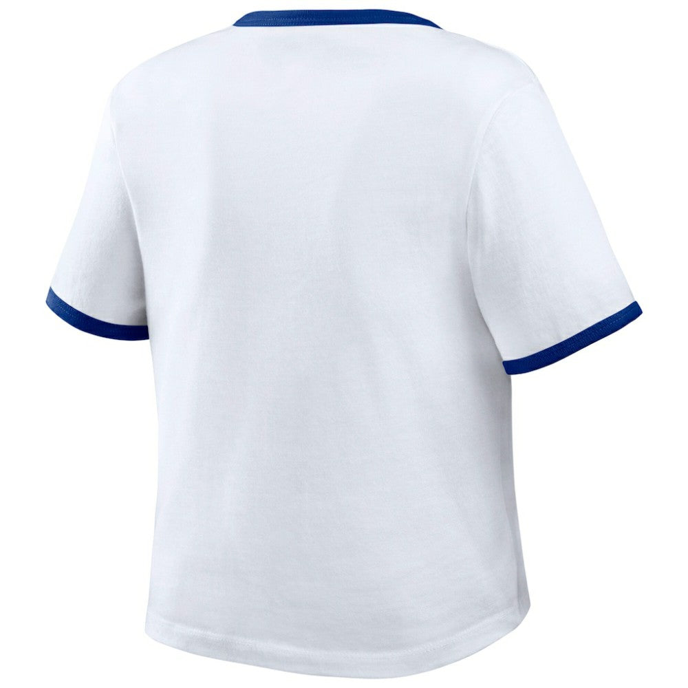 Texas Rangers WEAR by Erin Andrews Women's Ringer Baby T-Shirt - White - MLB Discount