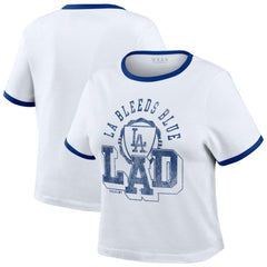 Los Angeles Dodgers WEAR by Erin Andrews Women's Ringer Baby T-Shirt - White - MLB Lifestyle