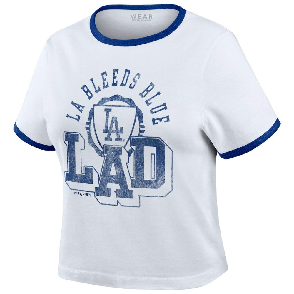 Los Angeles Dodgers WEAR by Erin Andrews Women's Ringer Baby T-Shirt - White - MLB Lifestyle