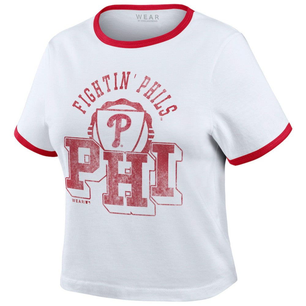Philadelphia Phillies WEAR by Erin Andrews Women's Ringer Baby T-Shirt - White - MLB Sale