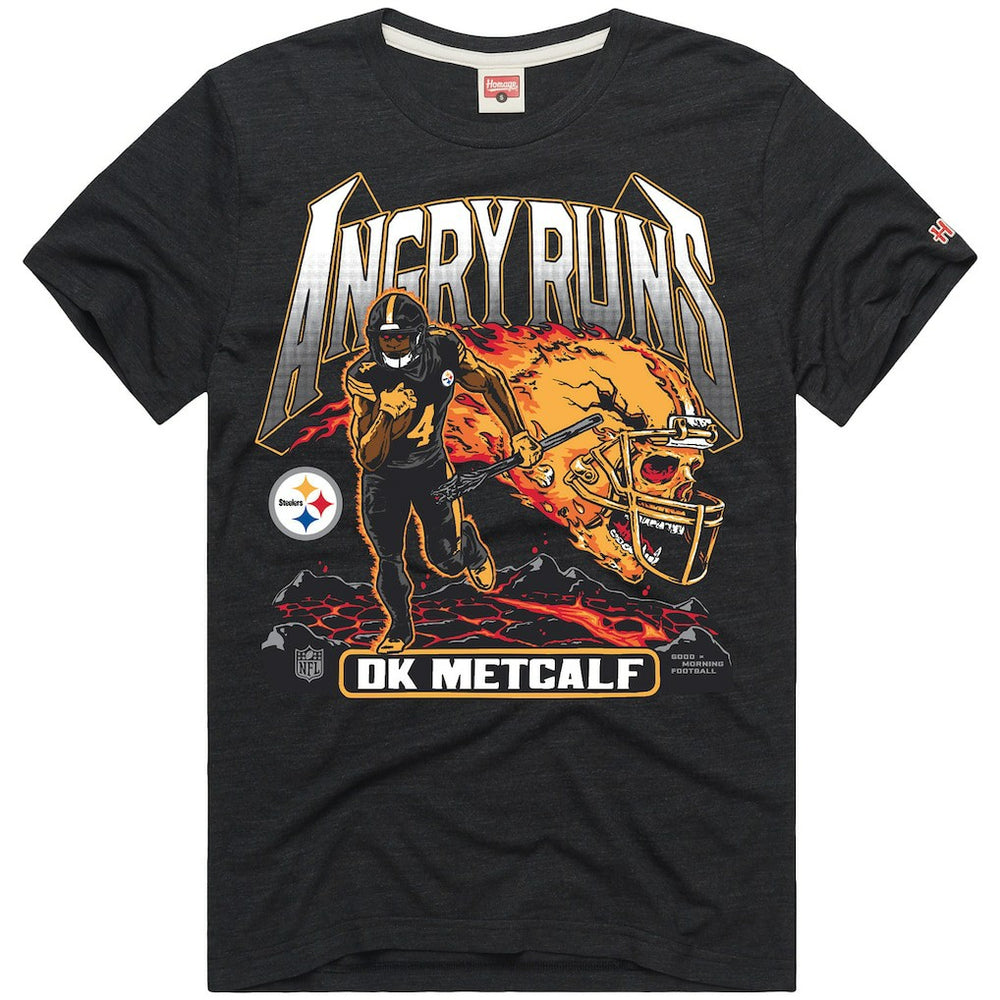 DK Metcalf Pittsburgh Steelers Homage Unisex Angry Runs Player Graphic Tri-Blend T-Shirt Charcoal
