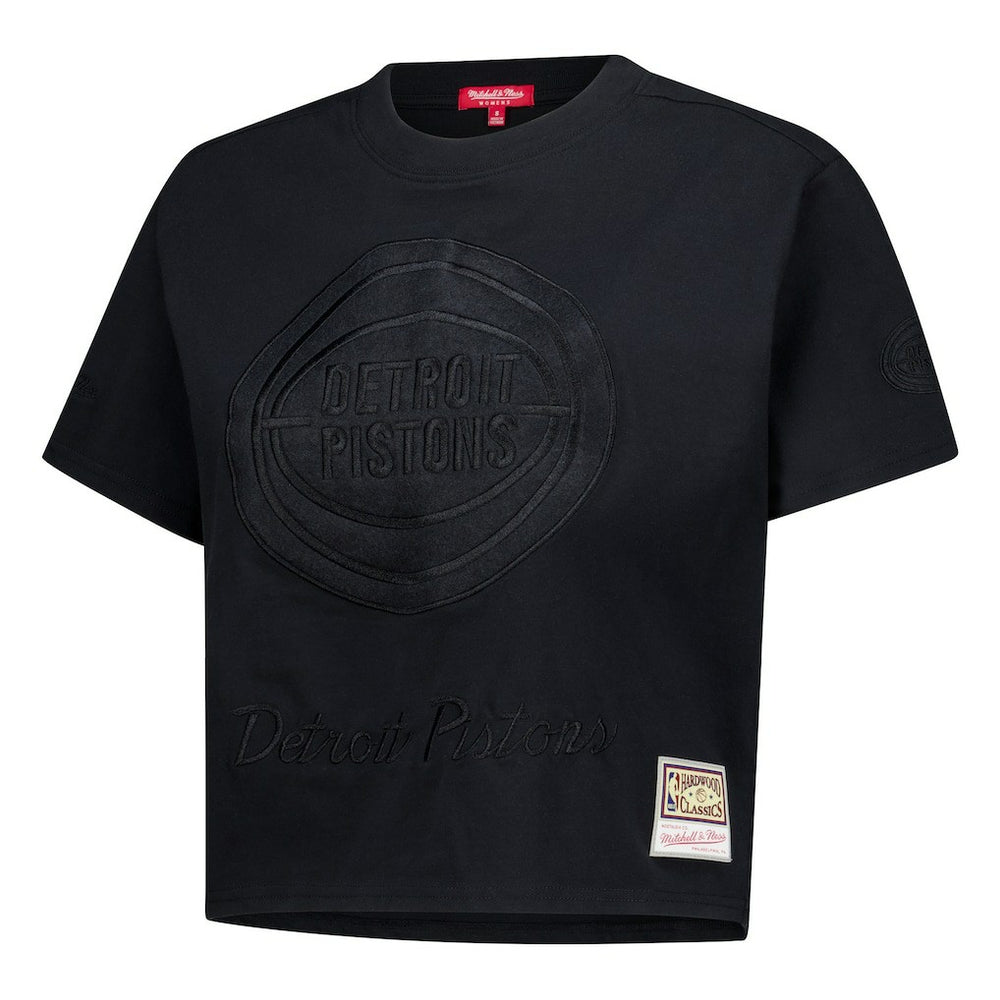 Detroit Pistons Women's Phantom Cropped T-Shirt for sale Black | Mitchell & Ness discount