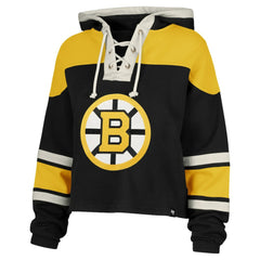 Jeremy Swayman Boston Bruins '47 Women's Superior Lacer Cropped Pullover Hoodie - Black - NHL 203730591