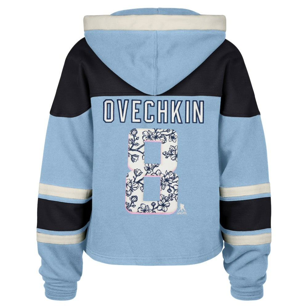 Alexander Ovechkin Washington Capitals '47 Women's Cherry Blossom Superior Lacer Cropped Pullover Hoodie - Light Blue - NHL 203730592