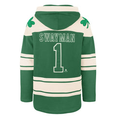 Jeremy Swayman Boston Bruins '47 St. Patrick's Day Player Name & Number Lacer Pullover Hoodie - Kelly Green - NHL 203730593