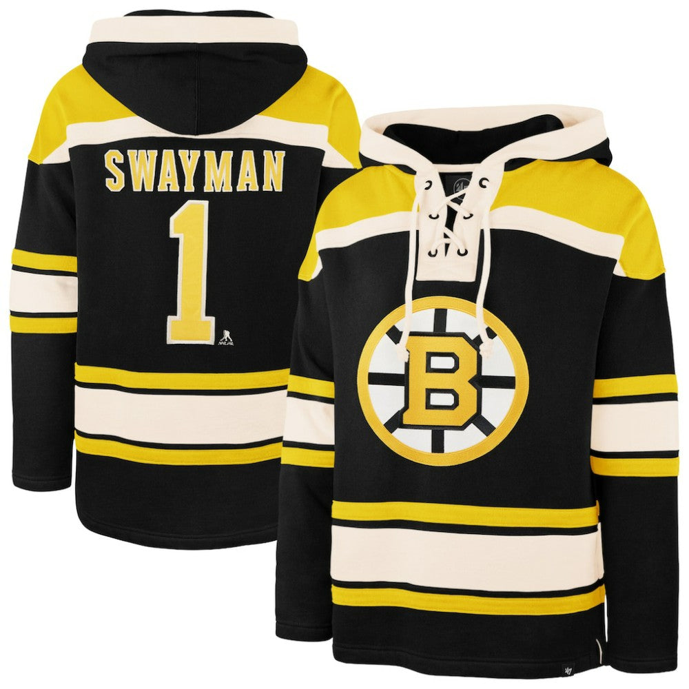 Jeremy Swayman Boston Bruins '47 Player Name & Number Lacer Hoodie - Black - NHL 203730594