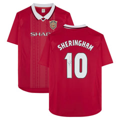 Teddy Sheringham Manchester United Autographed 1999 Red UEFA Champions League Home Jersey Icons - Adidas