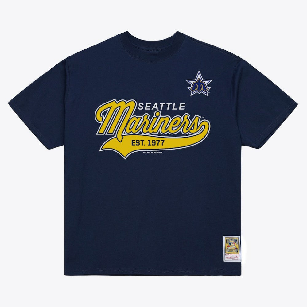Seattle Mariners Mitchell & Ness Script Sweep Arch T-Shirt - Navy - Mitchell & Ness Online