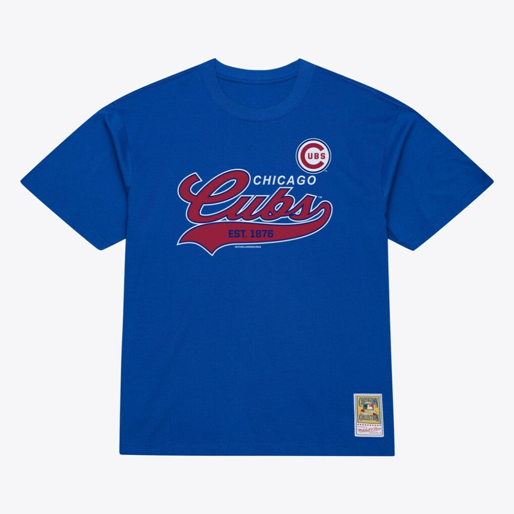 Chicago Cubs Mitchell & Ness Script Sweep Arch T-Shirt - Royal - Mitchell & Ness on Sale