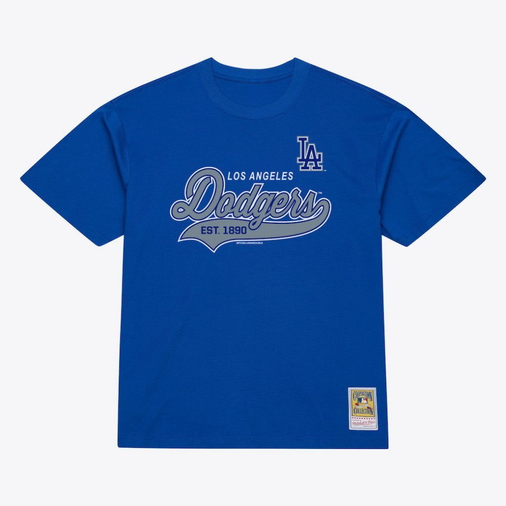 Los Angeles Dodgers Mitchell & Ness Script Sweep Arch T-Shirt - Royal - Mitchell & Ness on Sale