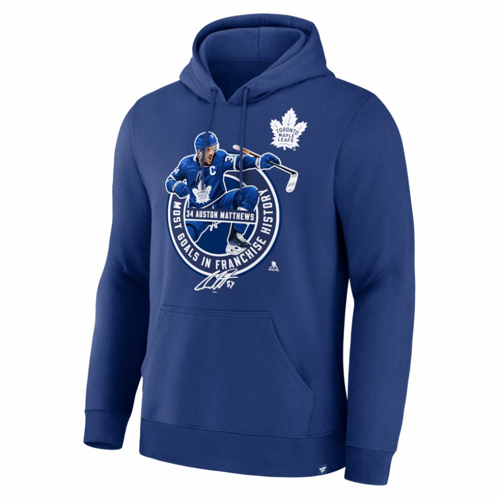 Auston Matthews Toronto Maple Leafs Most Goals in Franchise History Hoodie - Blue - NHL 203731653
