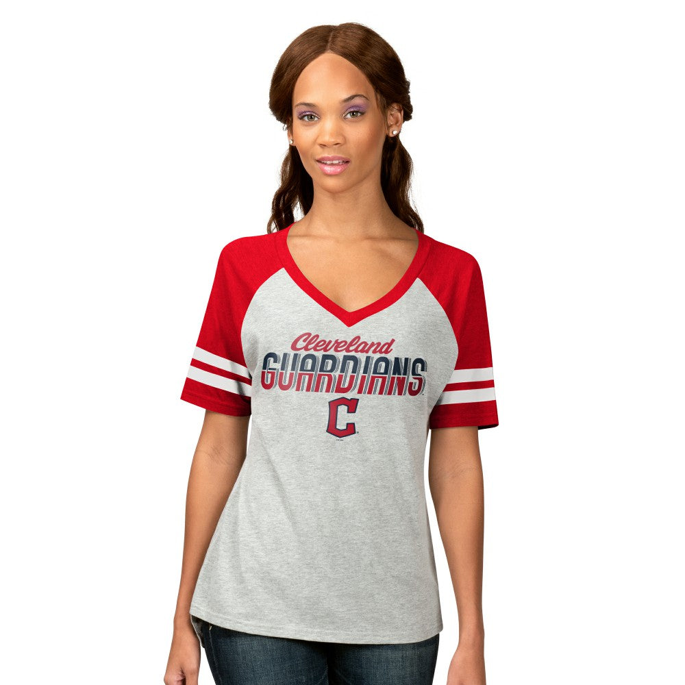 Cleveland Guardians G-III 4Her by Carl Banks Women's Goal Line Raglan V-Neck T-Shirt - Heather Gray - MLB Online