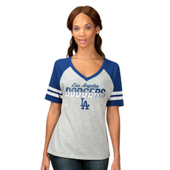 Los Angeles Dodgers G-III 4Her by Carl Banks Women's Goal Line Raglan V-Neck T-Shirt - Heather Gray - MLB on Sale