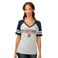 Detroit Tigers G-III 4Her by Carl Banks Women's Goal Line Raglan V-Neck T-Shirt - Heather Gray - MLB on Sale