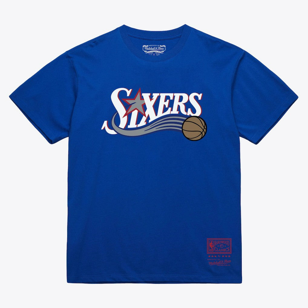 Philadelphia 76ers Unisex Hardwood Classics Arch T-Shirt Royal | Mitchell & Ness