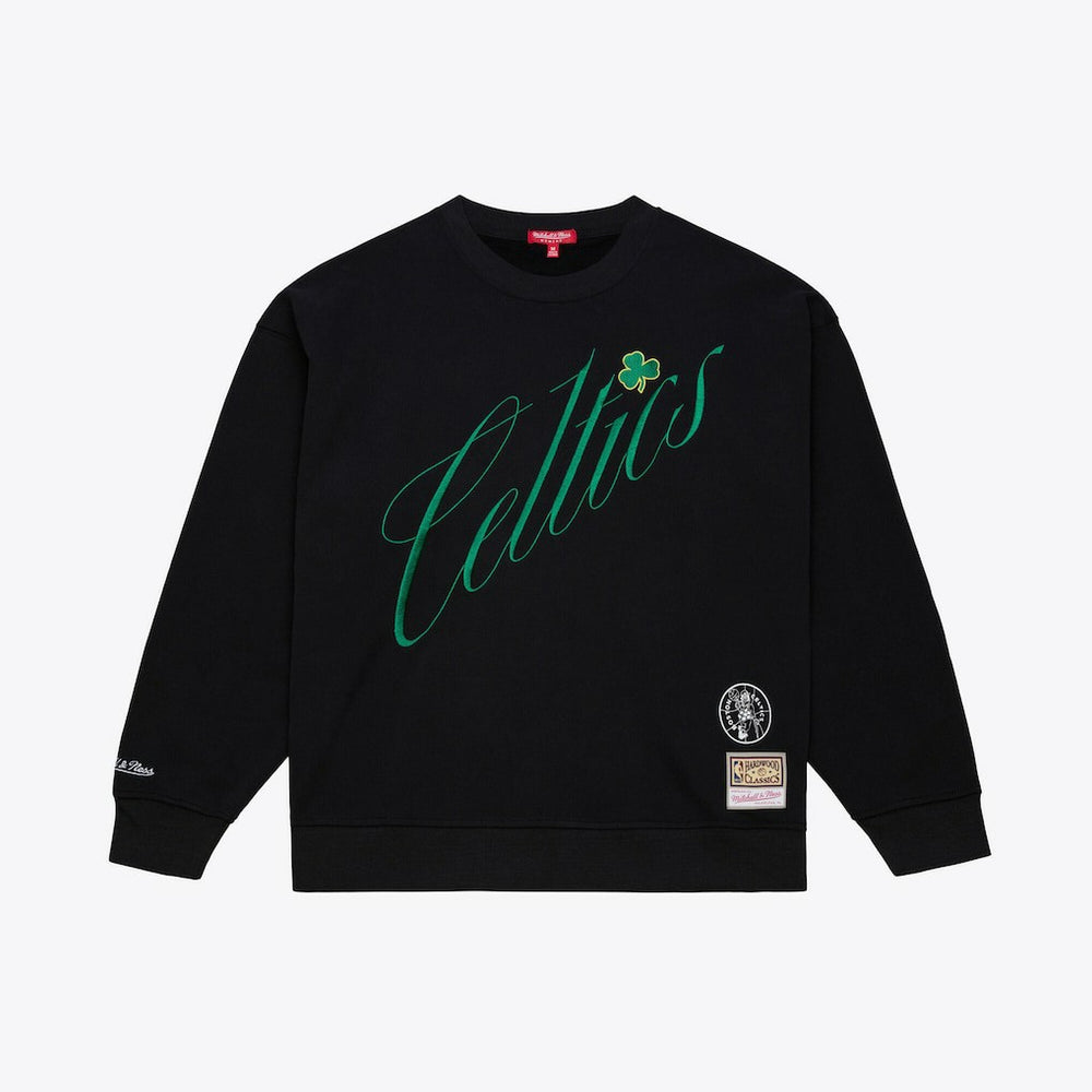 Boston Celtics Women's Hardwood Classics Script Lightweight Sweatshirt Black | Mitchell & Ness online