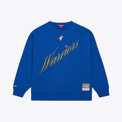 Golden State Warriors Women's Hardwood Classics Script Lightweight Sweatshirt for sale Royal | Mitchell & Ness Lifestyle