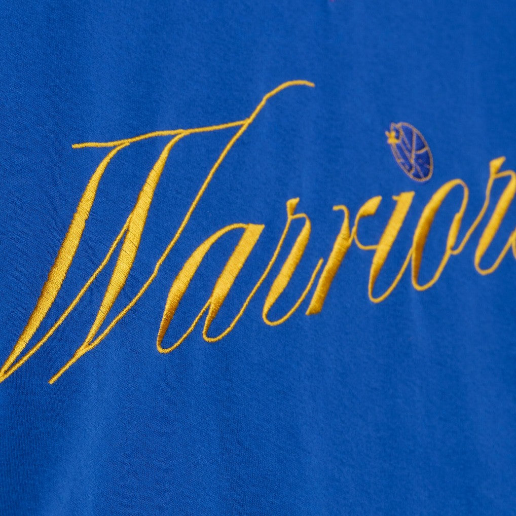 Golden State Warriors Women's Hardwood Classics Script Lightweight Sweatshirt for sale Royal | Mitchell & Ness Lifestyle