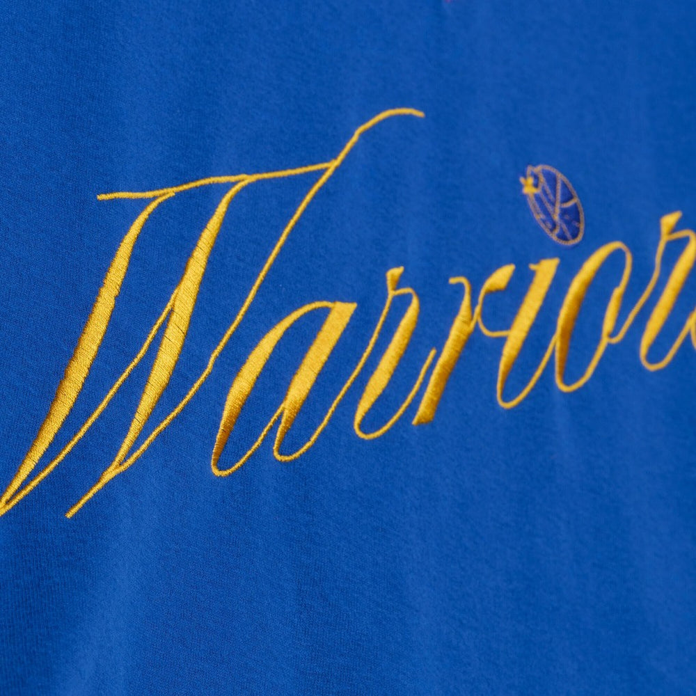 Golden State Warriors Women's Hardwood Classics Script Lightweight Sweatshirt for sale Royal | Mitchell & Ness Lifestyle