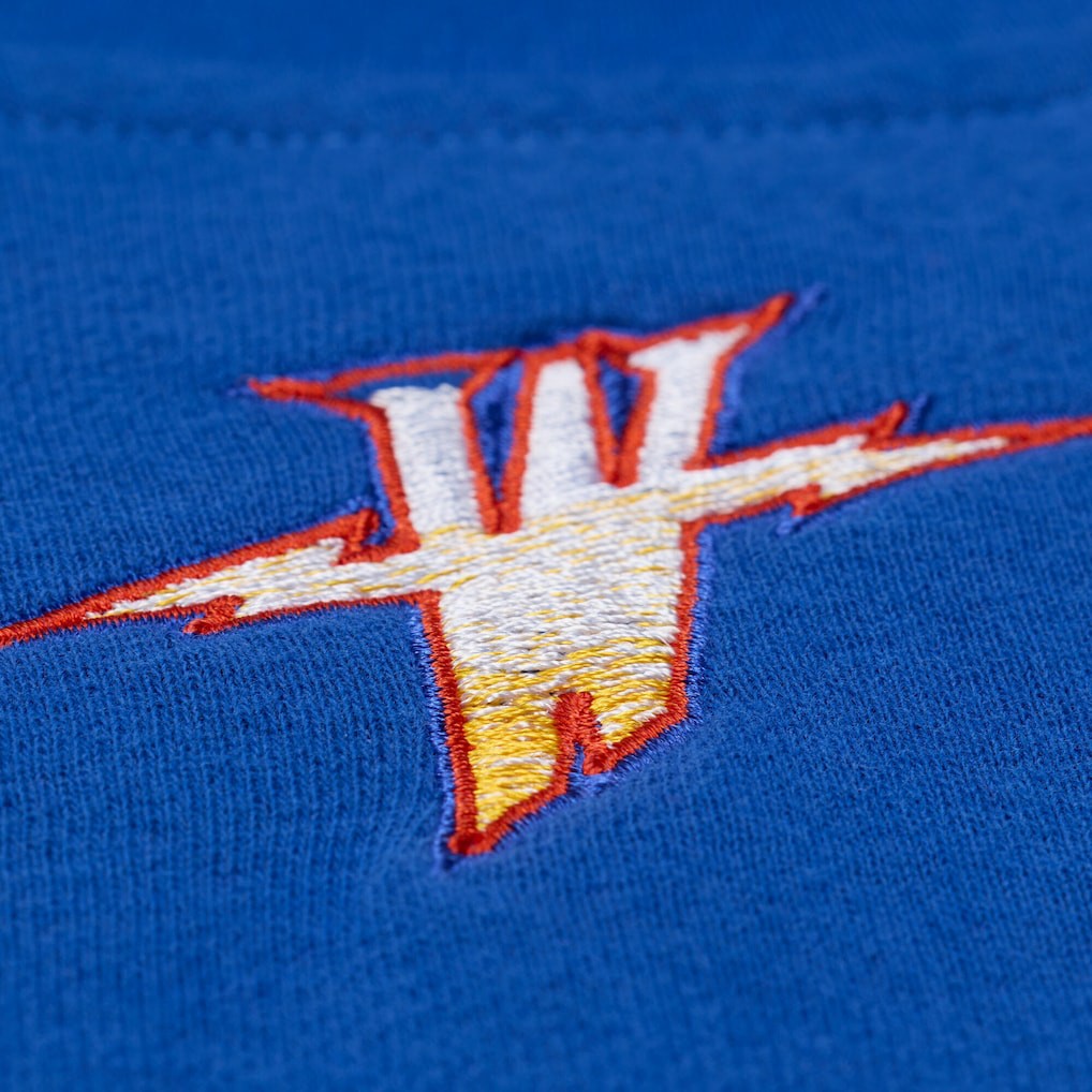 Golden State Warriors Women's Hardwood Classics Script Lightweight Sweatshirt for sale Royal | Mitchell & Ness Lifestyle
