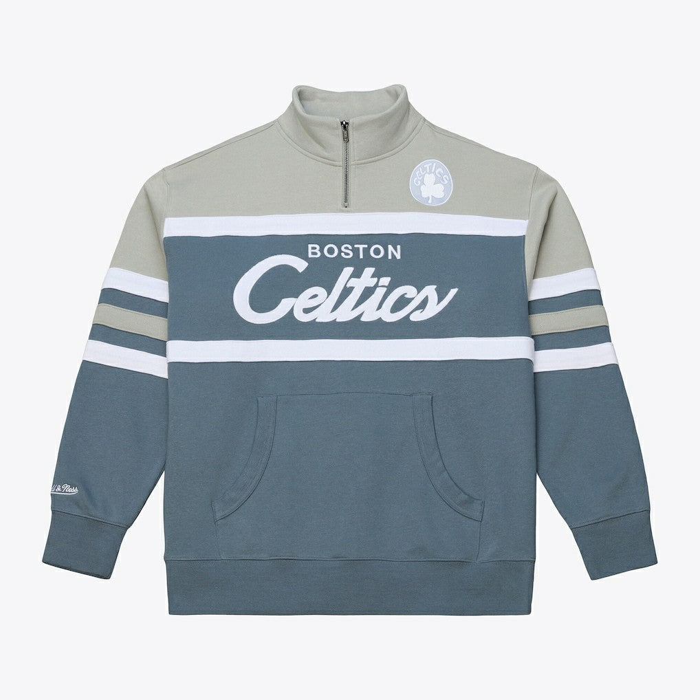 Boston Celtics Thunderstorm Head Coach Quarter-Zip Jacket Blue | Mitchell & Ness US