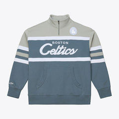 Boston Celtics Thunderstorm Head Coach Quarter-Zip Jacket Blue | Mitchell & Ness US
