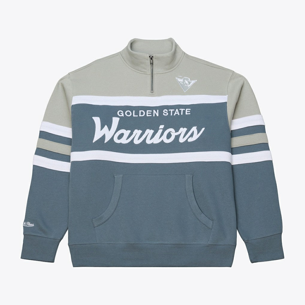 Golden State Warriors Thunderstorm Head Coach Quarter-Zip Jacket for sale Blue | Mitchell & Ness discount
