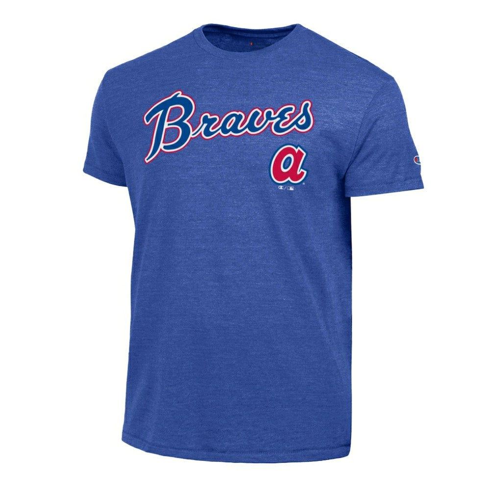 Atlanta Braves Champion Cooperstown Wordmark Lockup Tri-Blend T-Shirt - Royal - MLB Sale