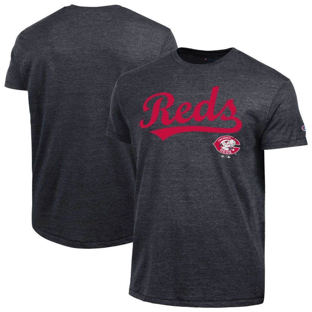 Cincinnati Reds Champion Cooperstown Wordmark Lockup Tri-Blend T-Shirt - Black - MLB Online