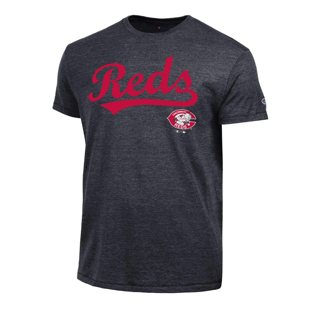 Cincinnati Reds Champion Cooperstown Wordmark Lockup Tri-Blend T-Shirt - Black - MLB Online