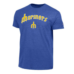 Seattle Mariners Champion Cooperstown Wordmark Lockup Tri-Blend T-Shirt - Royal - MLB Lifestyle