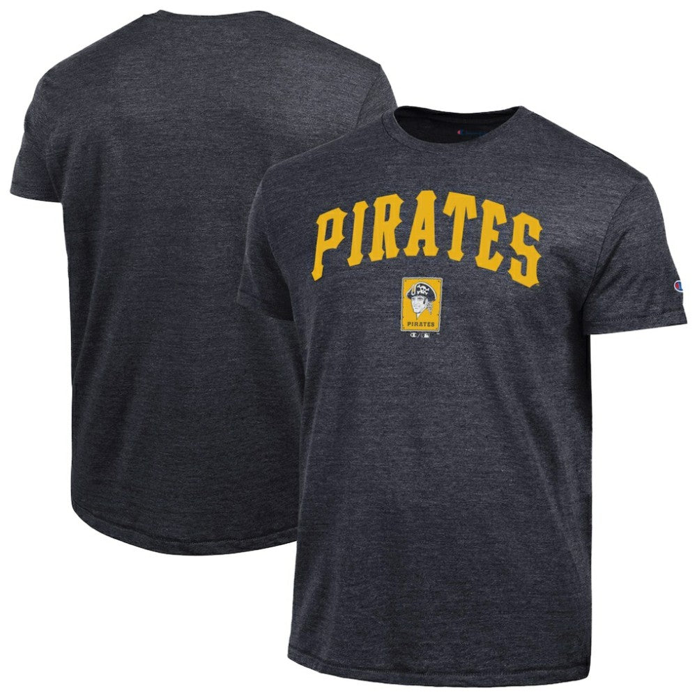 Pittsburgh Pirates Champion Cooperstown Wordmark Lockup Tri-Blend T-Shirt - Black - MLB Sale