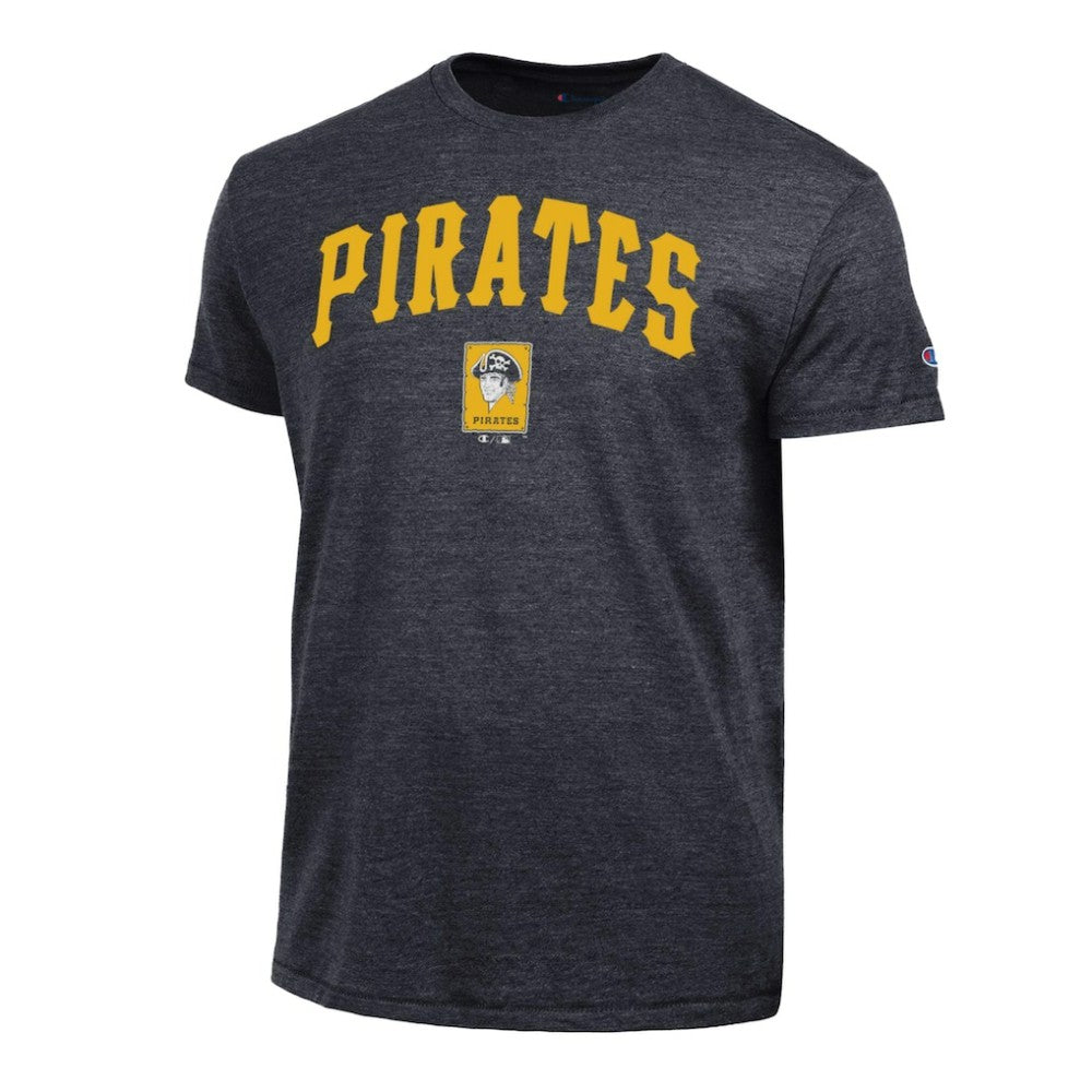 Pittsburgh Pirates Champion Cooperstown Wordmark Lockup Tri-Blend T-Shirt - Black - MLB Sale