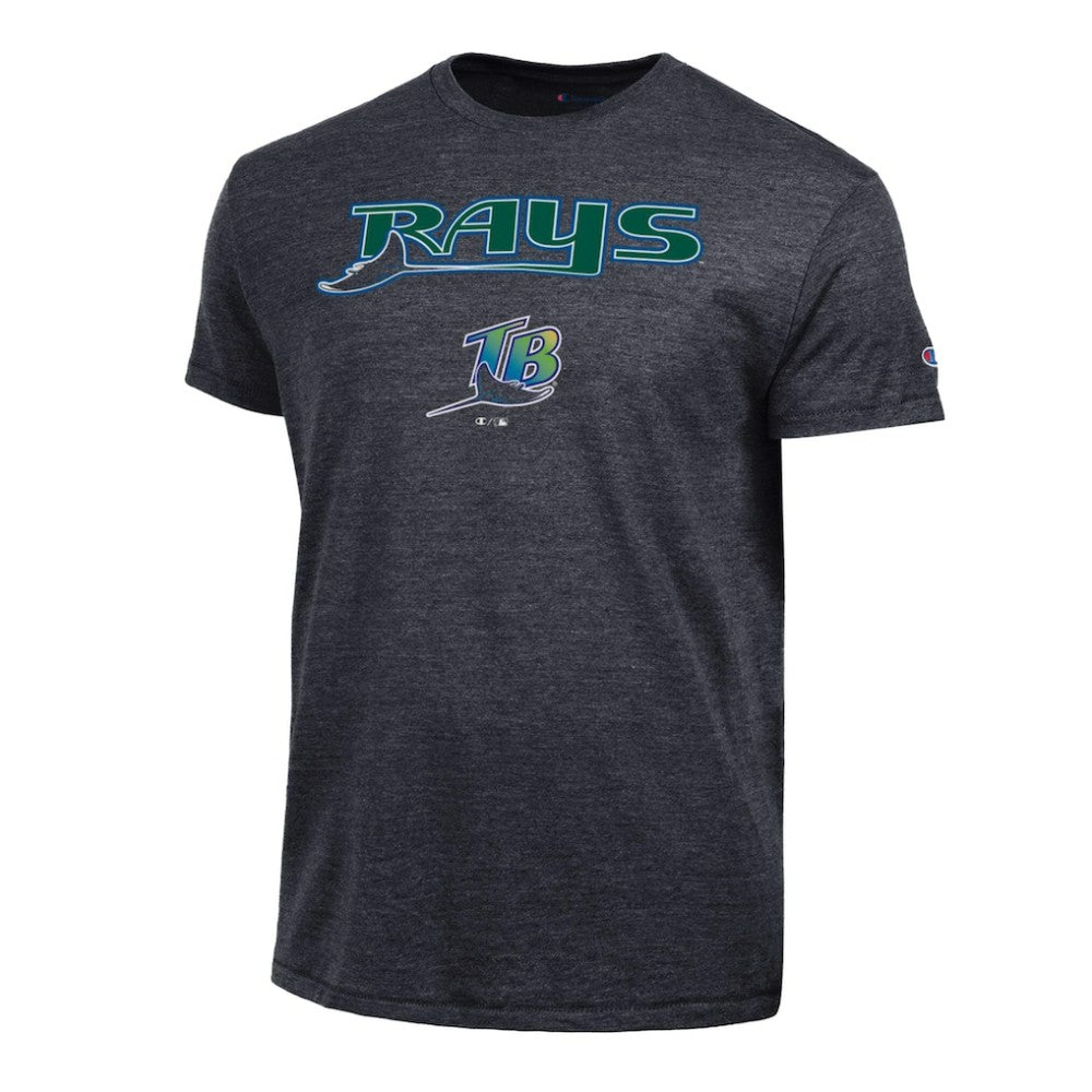 Tampa Bay Rays Champion Cooperstown Wordmark Lockup Tri-Blend T-Shirt - Black - MLB Lifestyle