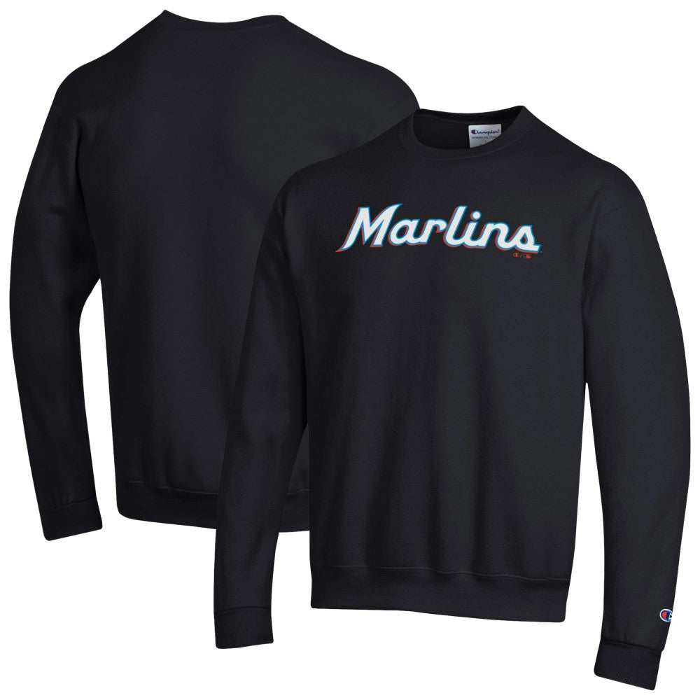 Miami Marlins Champion Powerblend Wordmark Sweatshirt - Black - MLB Lifestyle