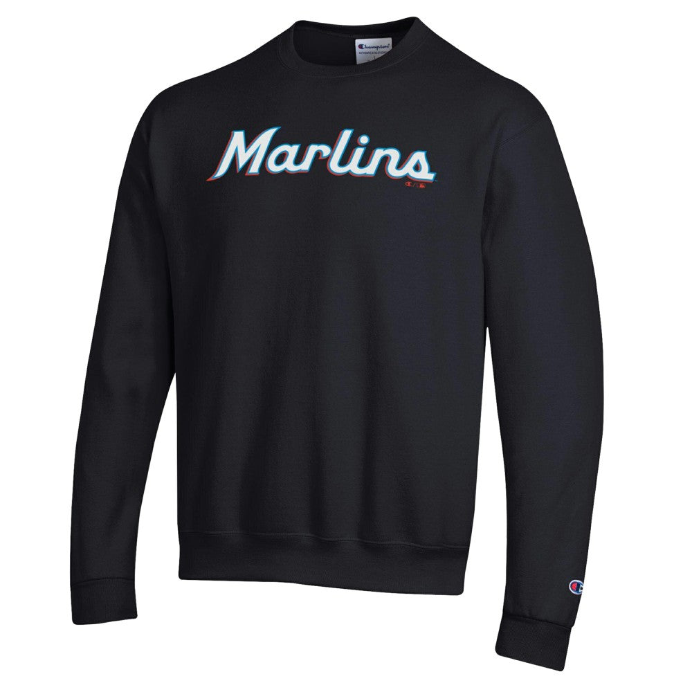 Miami Marlins Champion Powerblend Wordmark Sweatshirt - Black - MLB Lifestyle