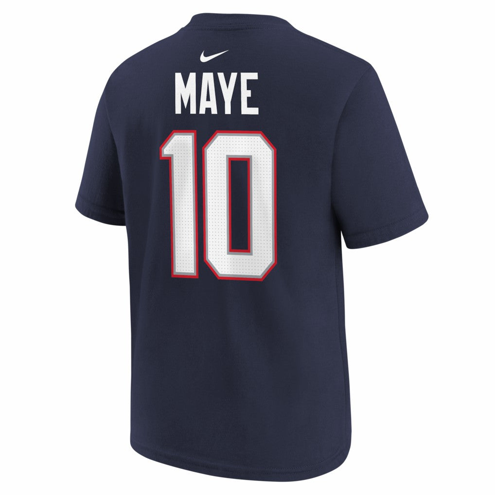 Nike Drake Maye New England Patriots Youth Super Bowl LX Patch Name & Number T-Shirt Navy