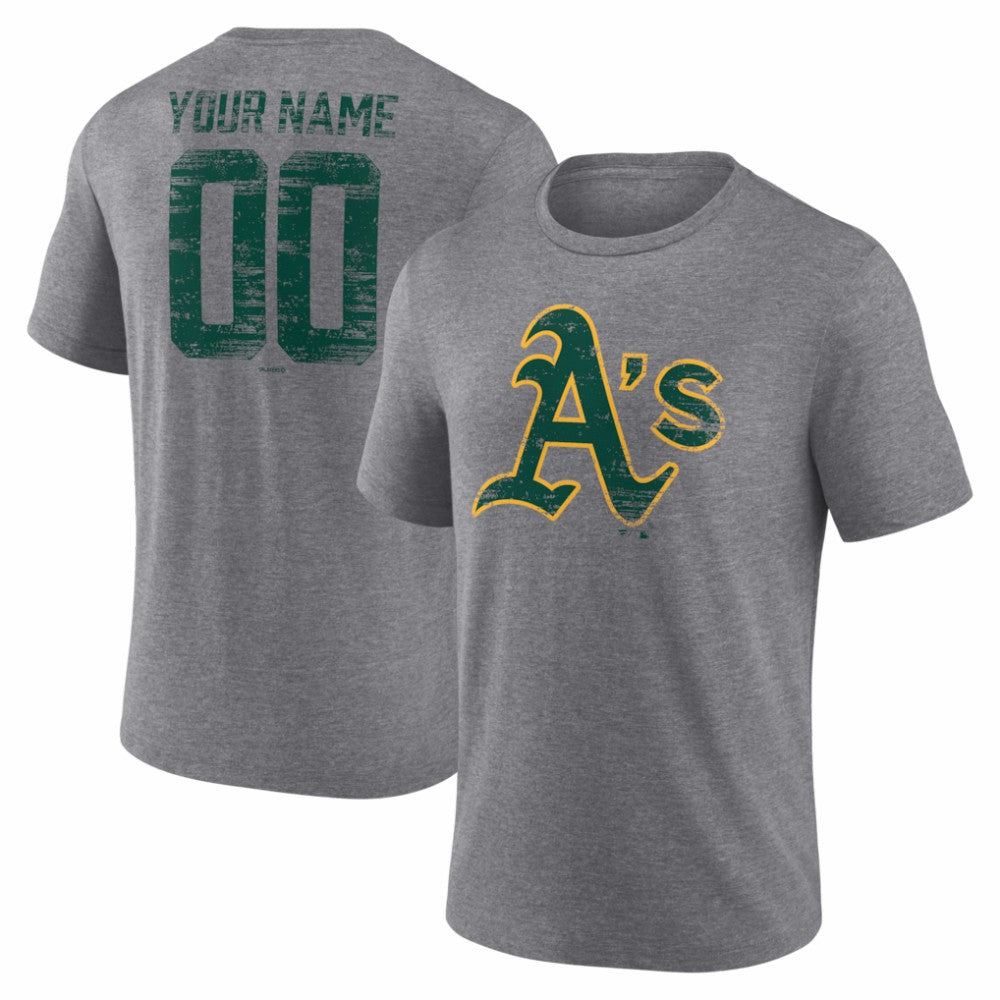 Athletics Heritage Personalized Any Name & Number Tri-Blend T-Shirt - Gray - MLB on Sale