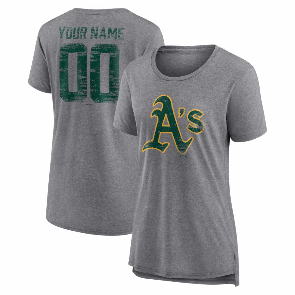 Athletics Women's Heritage Personalized Any Name & Number Tri-Blend T-Shirt - Gray - MLB Discount