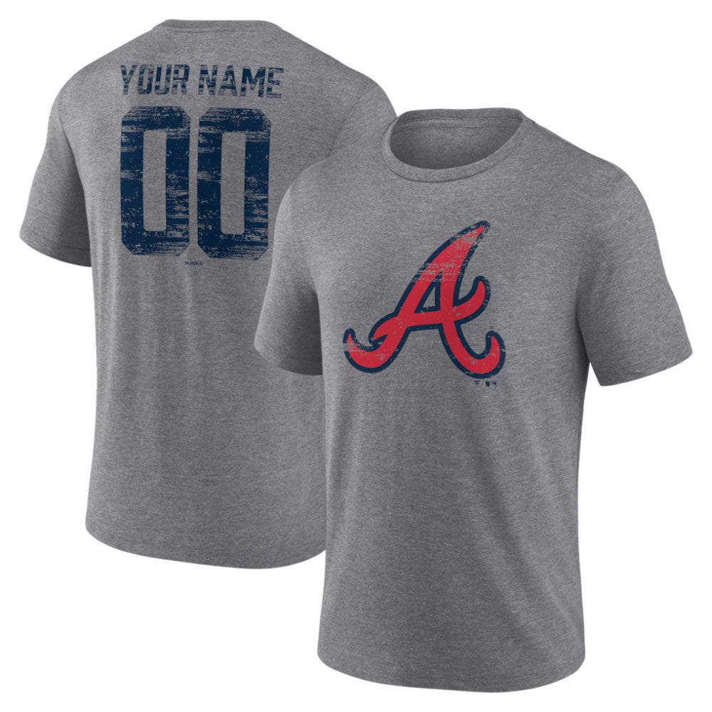 Atlanta Braves Heritage Personalized Any Name & Number Tri-Blend T-Shirt - Gray - MLB Lifestyle