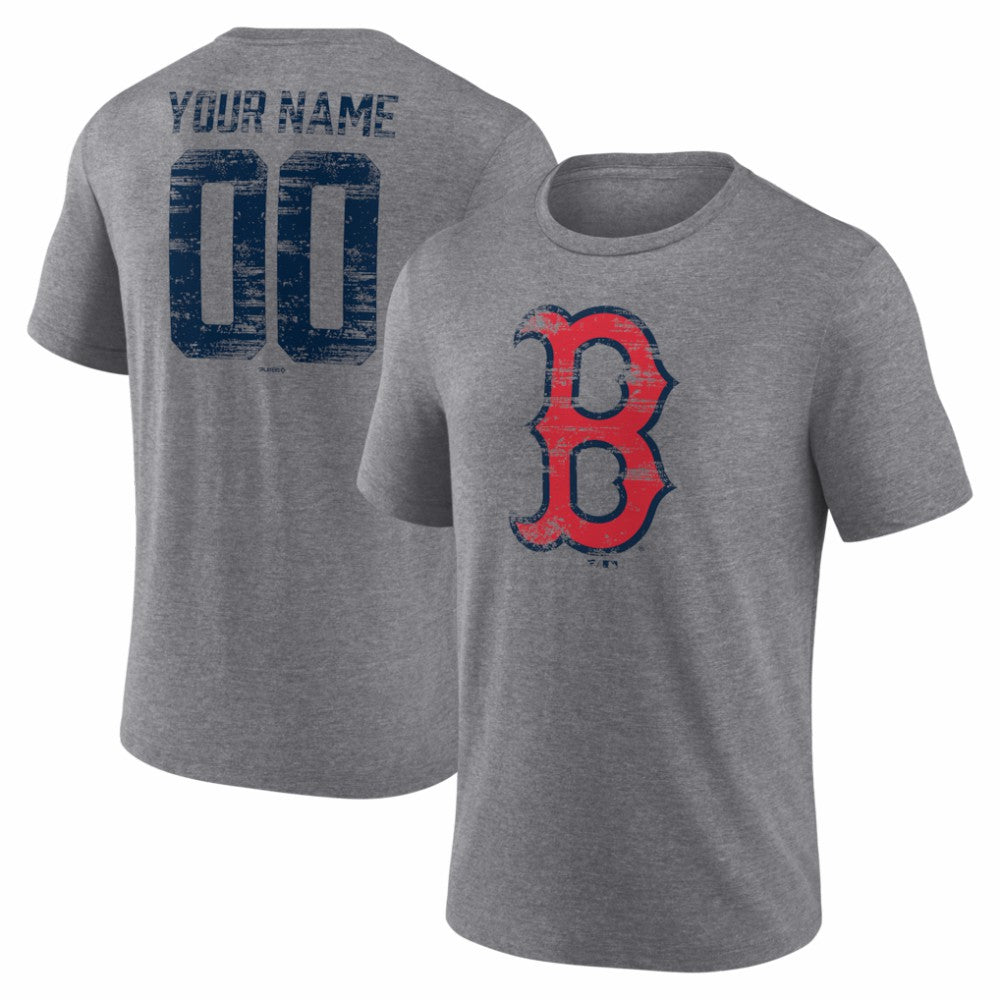 Boston Red Sox Heritage Personalized Any Name & Number Tri-Blend T-Shirt - Gray - MLB Online