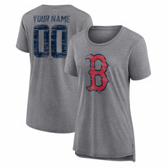 Boston Red Sox Women's Heritage Personalized Any Name & Number Tri-Blend T-Shirt - Gray - MLB Discount