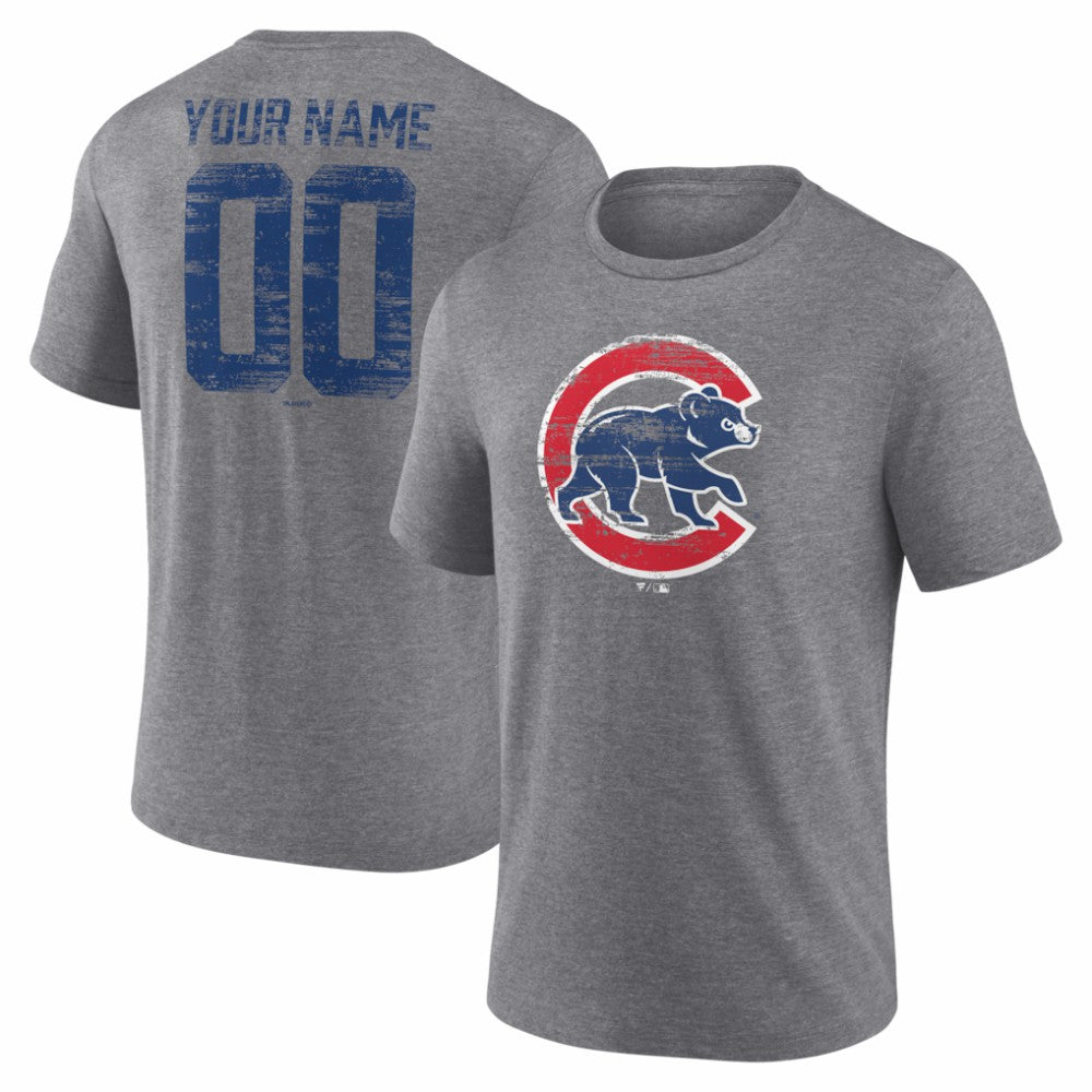 Chicago Cubs Heritage Personalized Any Name & Number Tri-Blend T-Shirt - Gray - MLB Sale