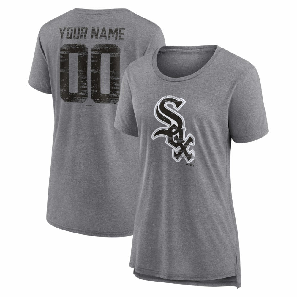Chicago White Sox Women's Heritage Personalized Any Name & Number Tri-Blend T-Shirt - Gray - MLB Lifestyle