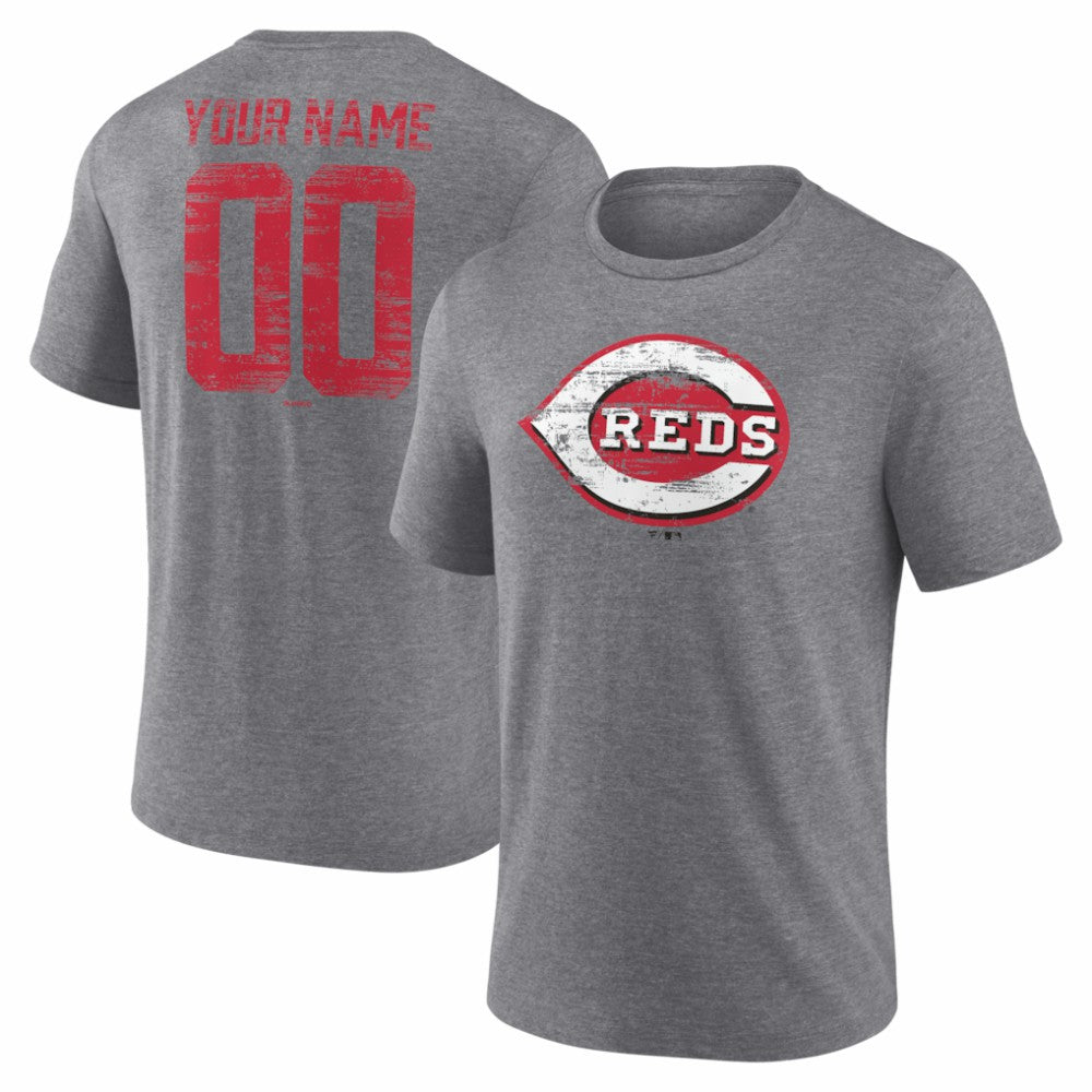 Cincinnati Reds Heritage Personalized Any Name & Number Tri-Blend T-Shirt - Gray - MLB Online