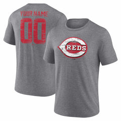 Cincinnati Reds Heritage Personalized Any Name & Number Tri-Blend T-Shirt - Gray - MLB Online